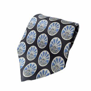 Vintage Courreges Homme blue black silver palm 100% silk mens necktie tie USA